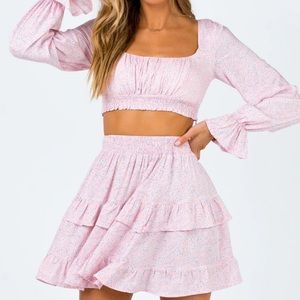 Princess Polly Susanna set in floral blush pink matching two piece skirt set